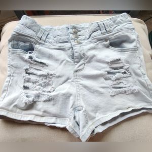 Distressed jean shorts